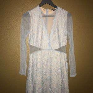 Express light blue lace illusion skater dress